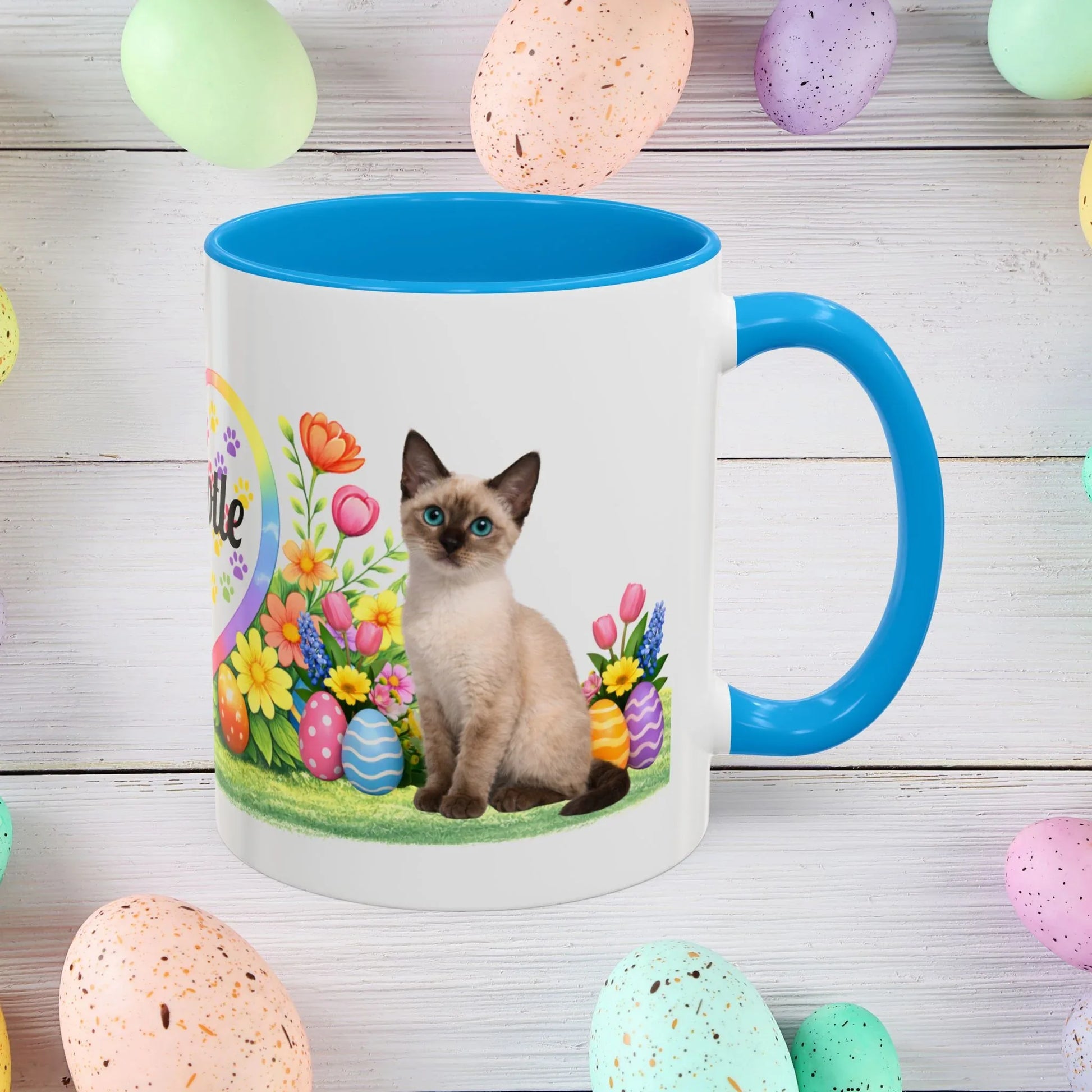Shop our tonkinese kitten easter mug featuring the 11oz style option from MySisterIsASurvivor.
