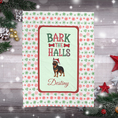 German Shepherd (Black & Rust) Personalized Velveteen Plush Blanket - "Bark The Halls" | Cozy Holiday Gift for Dog Lovers