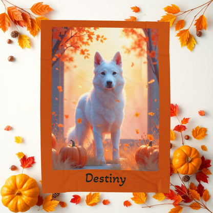 White German Shepherd velveteen plush blanket, custom dog throw, cozy gift for GSD parents - MySisterIsASurvivor