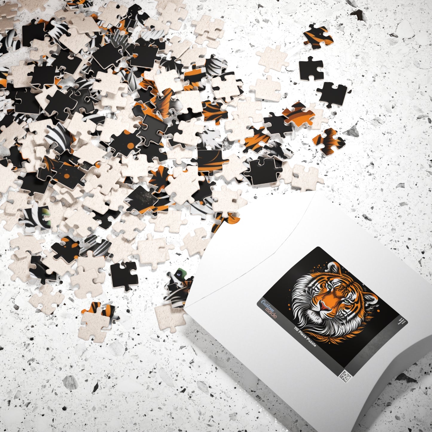 Bold Resilience - Fierce Bengal Tiger Portrait Jigsaw Puzzle in Dramatic Dark Illustration Style