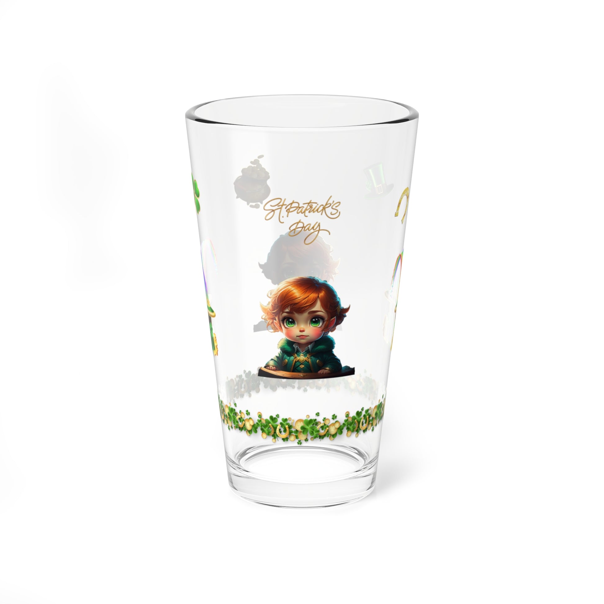 Leprechaun Labyrinth Logic: Mindful St. Patrick's Day 16oz Pint Glasses - Festive Design for Positivity & Wellness