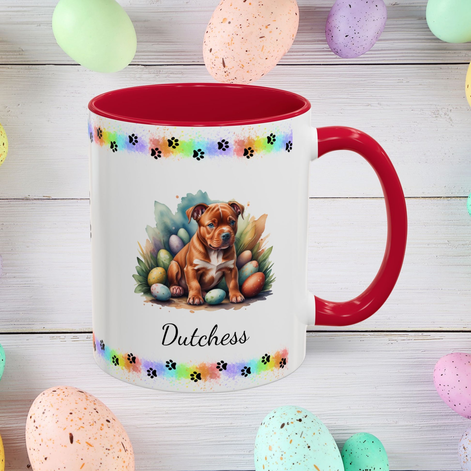 Pitbull (Red): Personalized Easter Puppy Coffee Mug - Adorable Dog Design, Mental Health Gift, 11oz & 15oz, 12 Color Choices, Easter Gifts & Décor