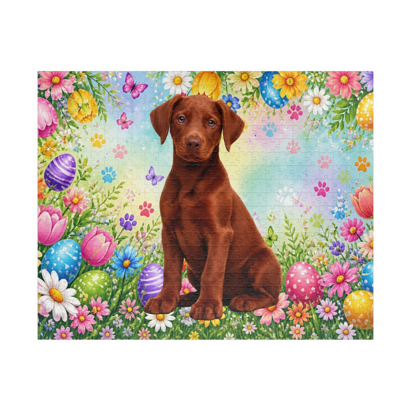 Doberman (Red) Easter Puppy Puzzle - Spring Blooms, Colorful Eggs, and Garden Joy
