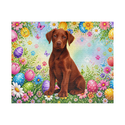 Doberman (Red) Easter Puppy Puzzle - Spring Blooms, Colorful Eggs, and Garden Joy