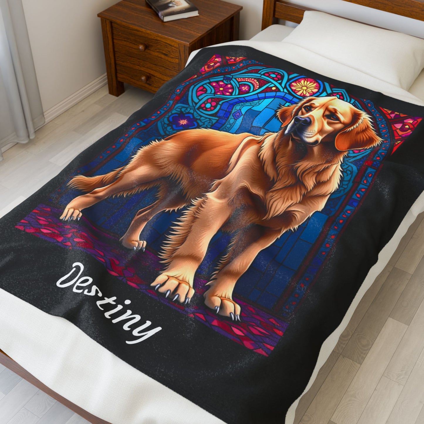 Golden Retriever Light Coat Personalized Velveteen Plush Blanket, Custom Dog Lover Gift Throw