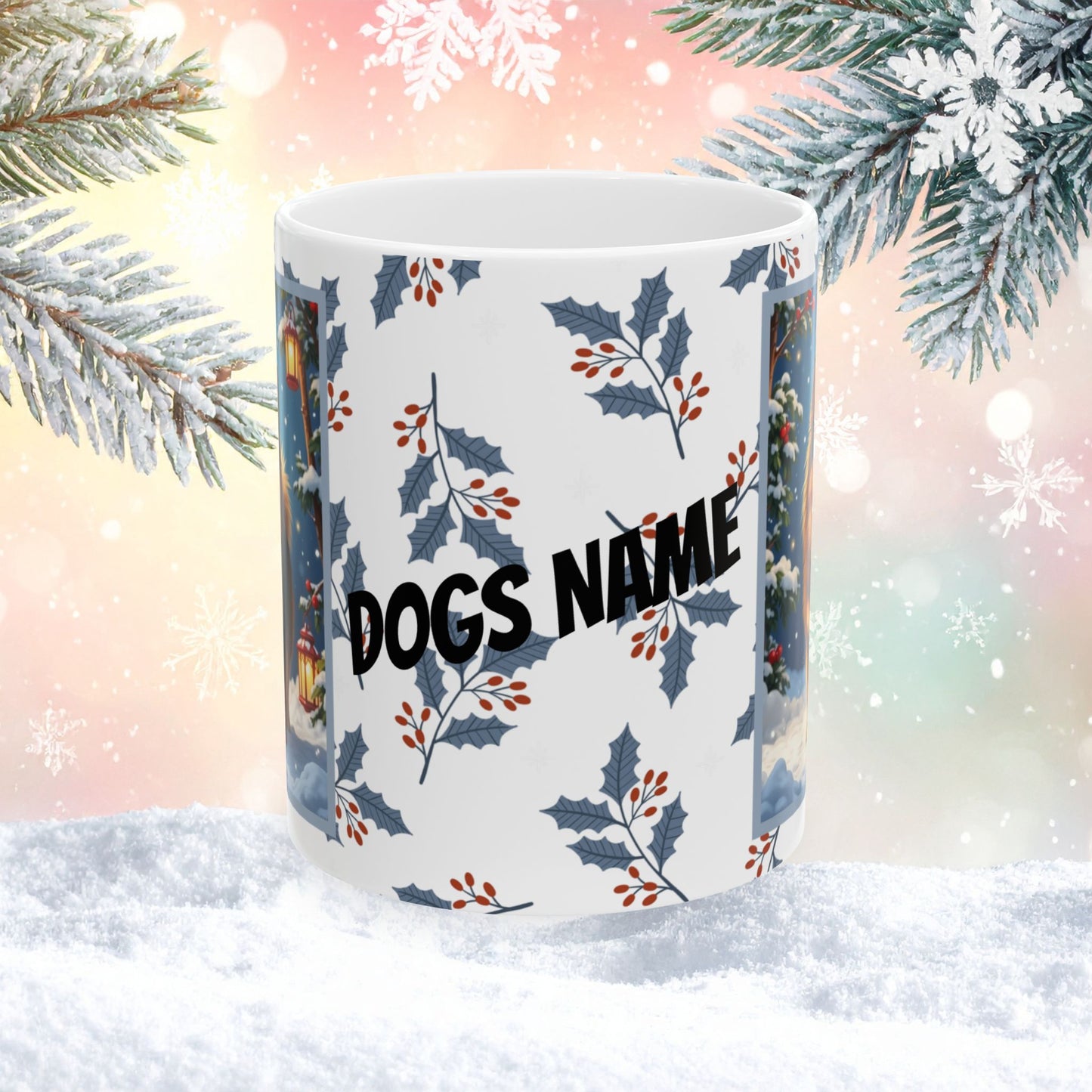 Pomeranian (Chocolate & Tan) Winter Mug - chocolate and tan pomeranian artwork standing in a winter setting