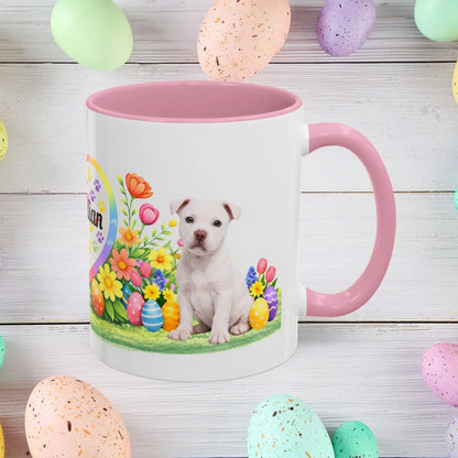 Shop our pitbull white puppy easter mug featuring the 11oz style option from MySisterIsASurvivor.