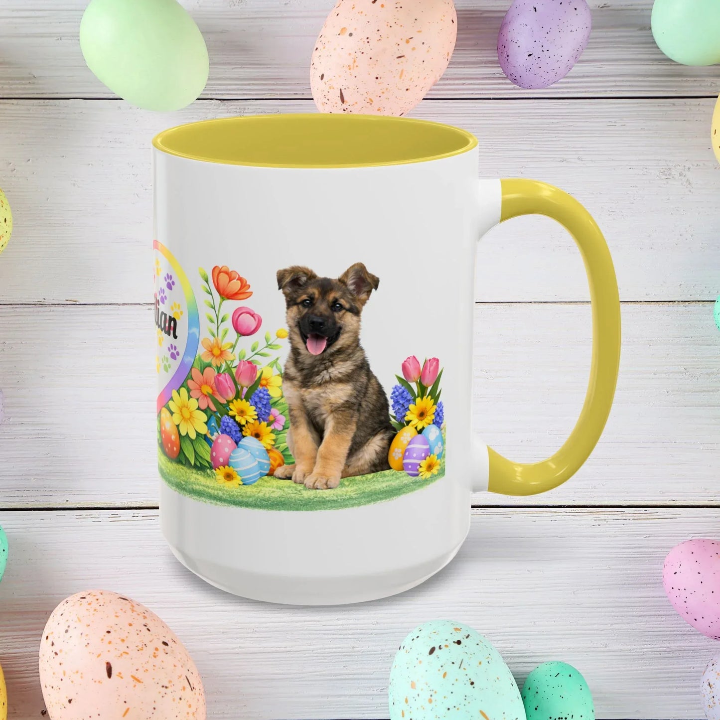 Shop our premium german shepherd sable puppy easter mug from MySisterIsASurvivor.