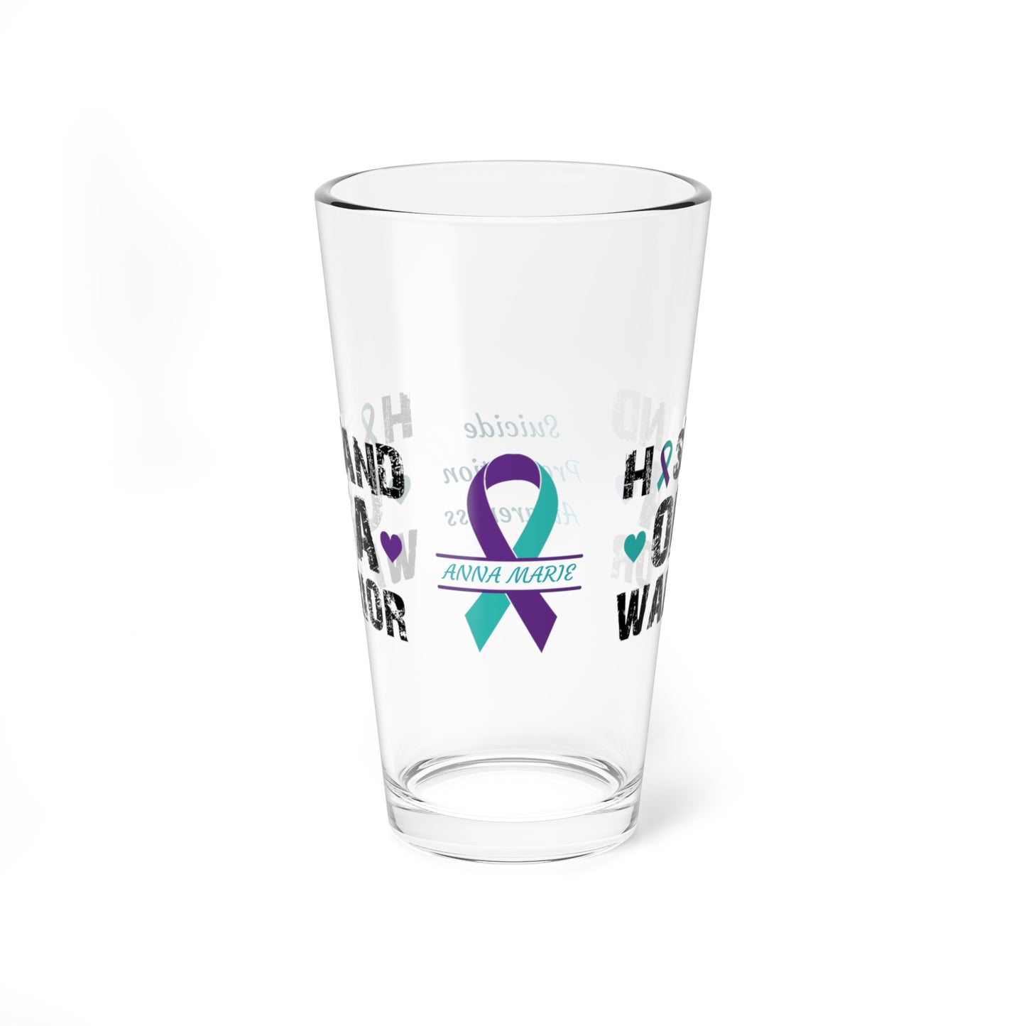 Husband of a Warrior: Personalized Suicide Prevention Awareness Warrior Pint Glass - Proud Family Member