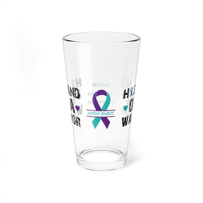 Husband of a Warrior: Personalized Suicide Prevention Awareness Warrior Pint Glass - Proud Family Member
