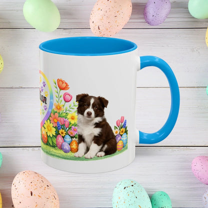 Shop our border collie chocolate white puppy easter mug featuring the 11oz style option from MySisterIsASurvivor.