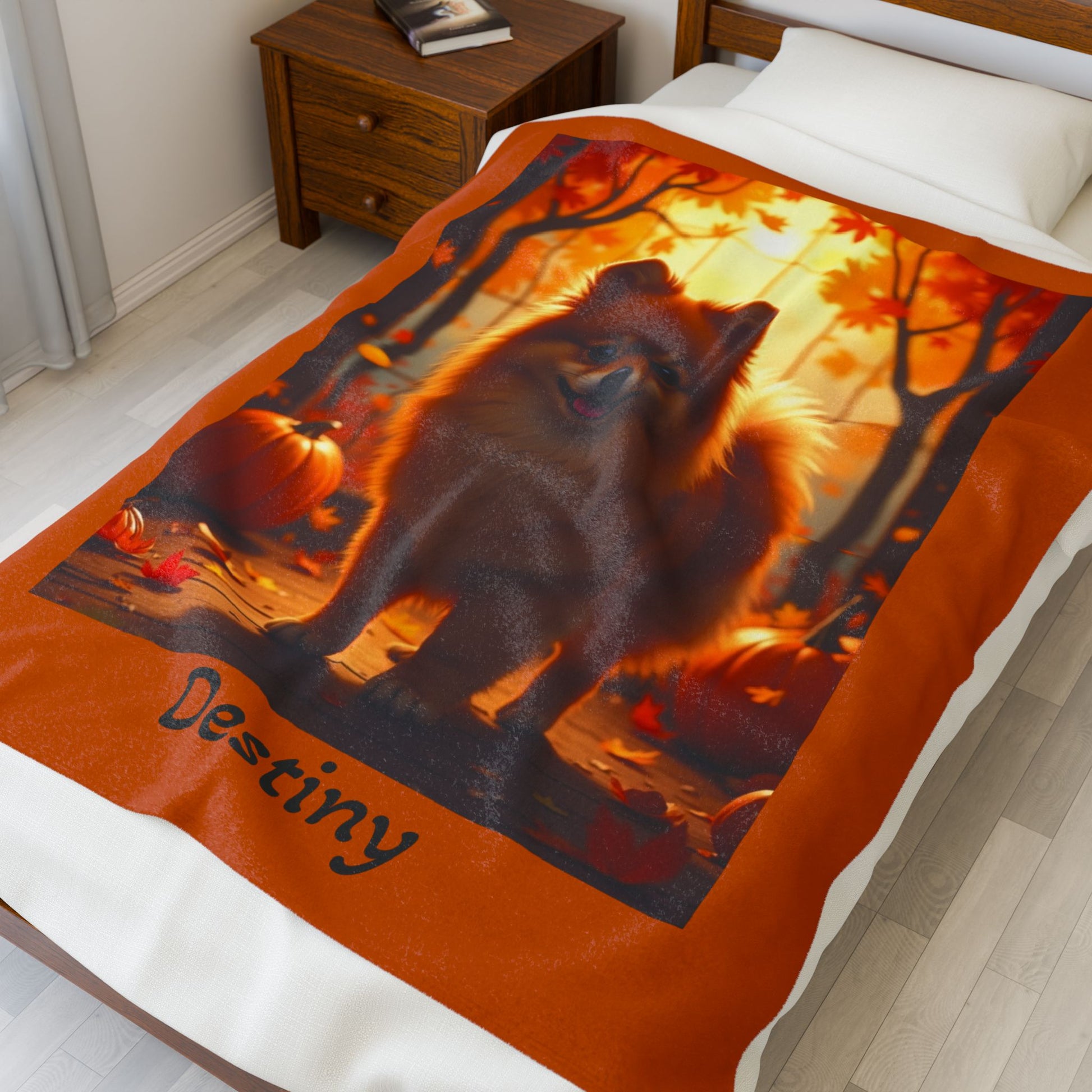 Red Pomeranian velveteen plush blanket, cozy throw blanket for pet parents, soft home decor accent dog gift