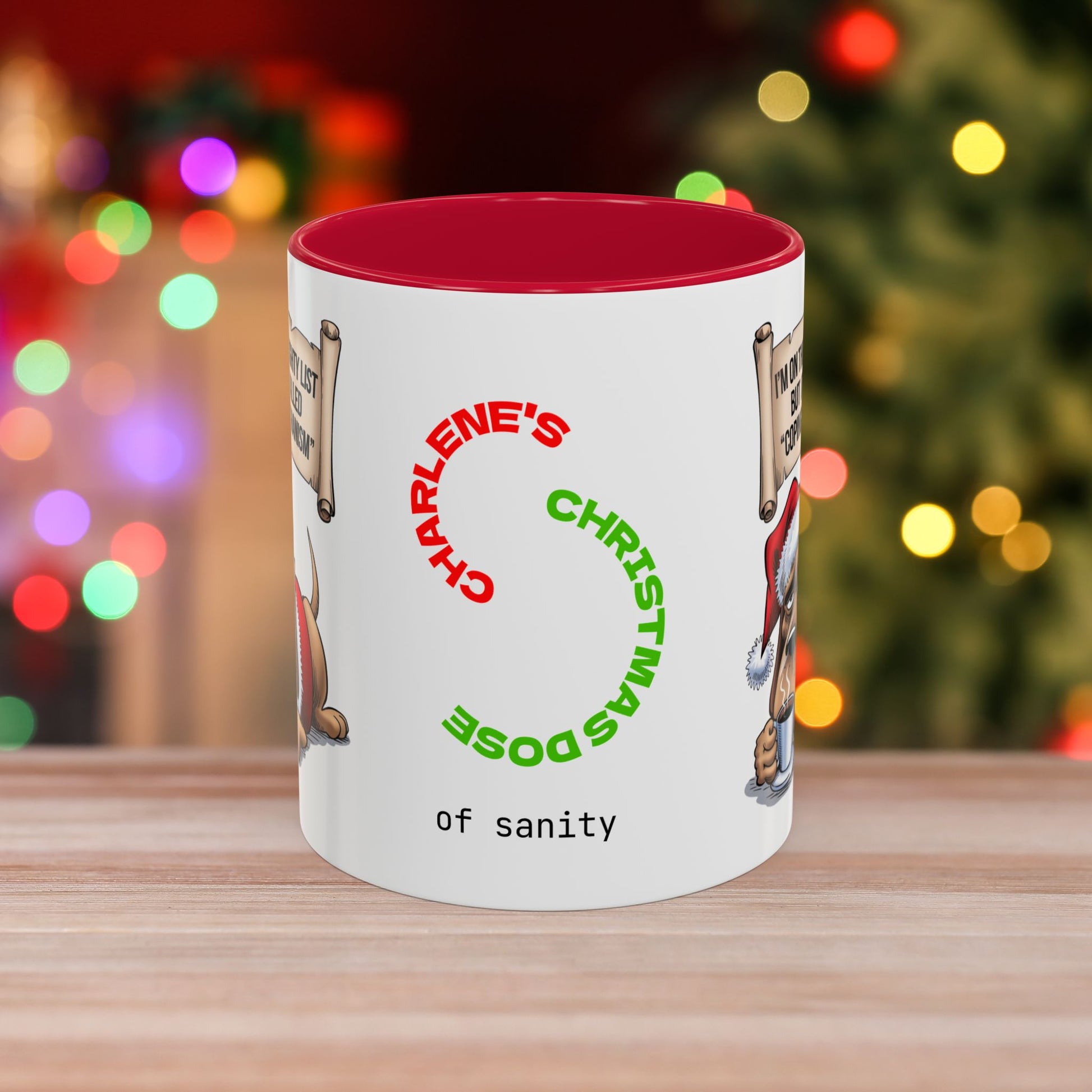 I'm On The Naughty List, But It's Called 'Coping Mechanism' – Christmas Mug with Dog Design and Accent Color