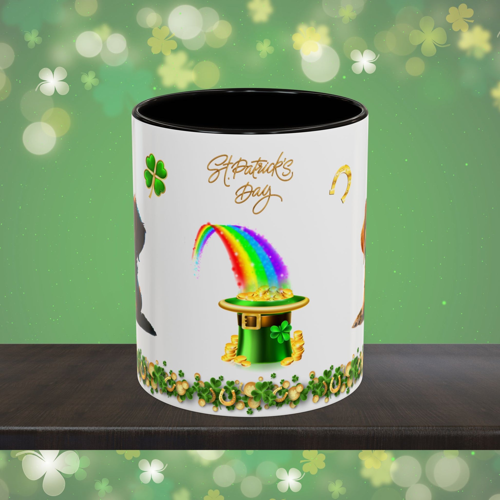 Shamrock Serenity Puppy: St. Patrick's Day Two-Tone Coffee Mug - Festive Ceramic Mug for Positivity & Mindfulness