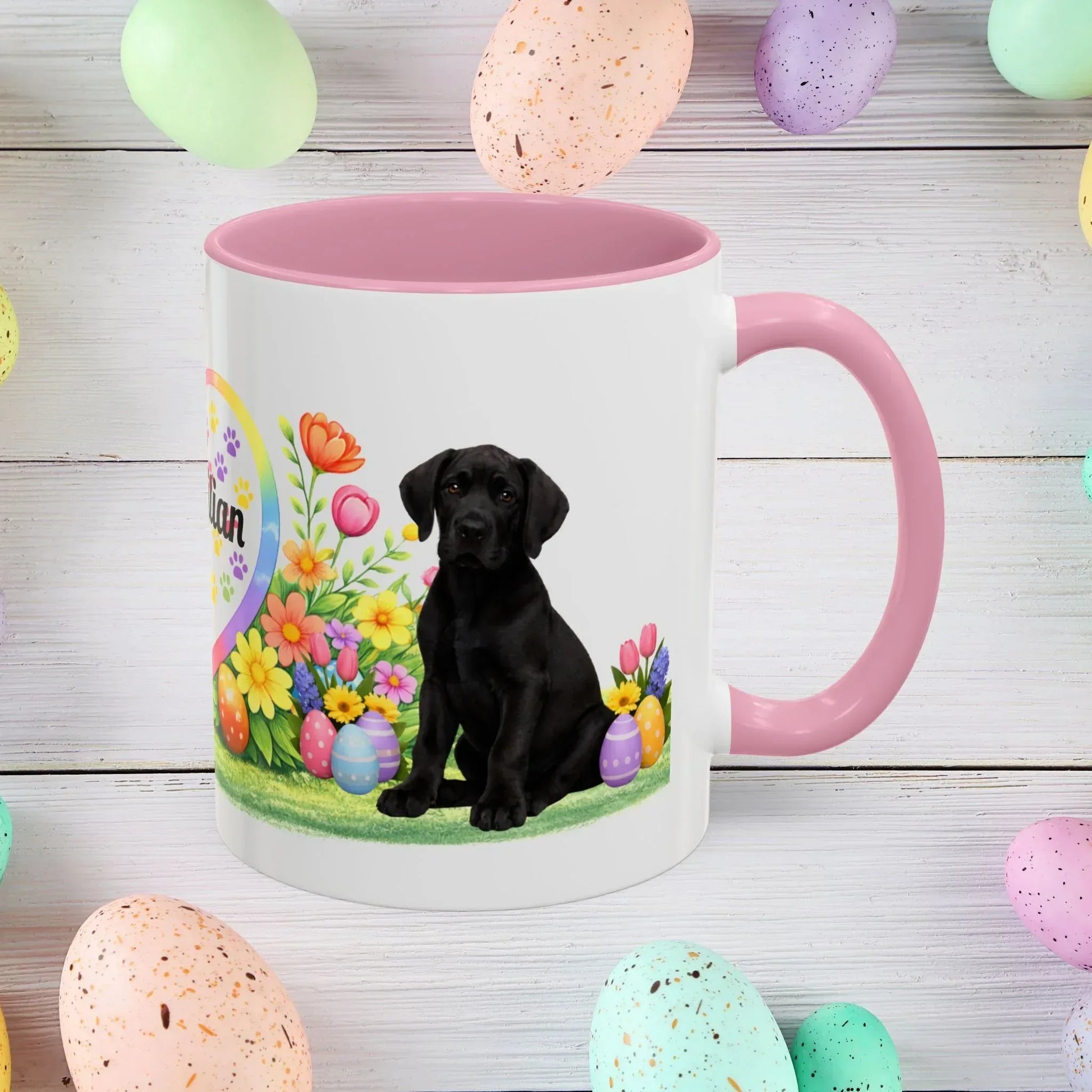 Shop our great dane black puppy easter mug featuring the 11oz style option from MySisterIsASurvivor.
