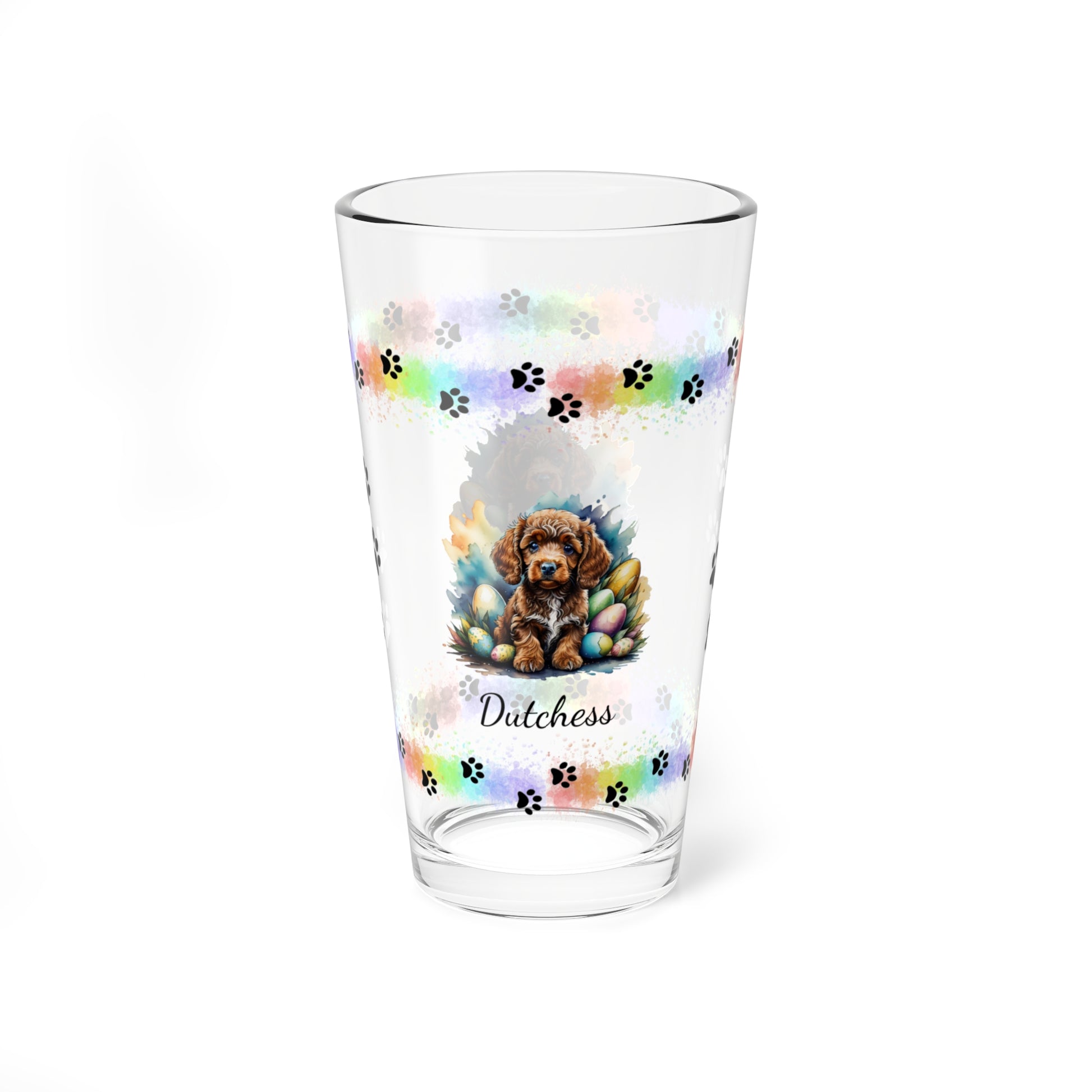 Poodle (Brown) Personalized Easter Puppy 16oz Pint Glass - Custom Dog Design, Mental Health Gift, Easter Décor, and Festive Celebrations