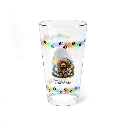 Poodle (Brown) Personalized Easter Puppy 16oz Pint Glass - Custom Dog Design, Mental Health Gift, Easter Décor, and Festive Celebrations