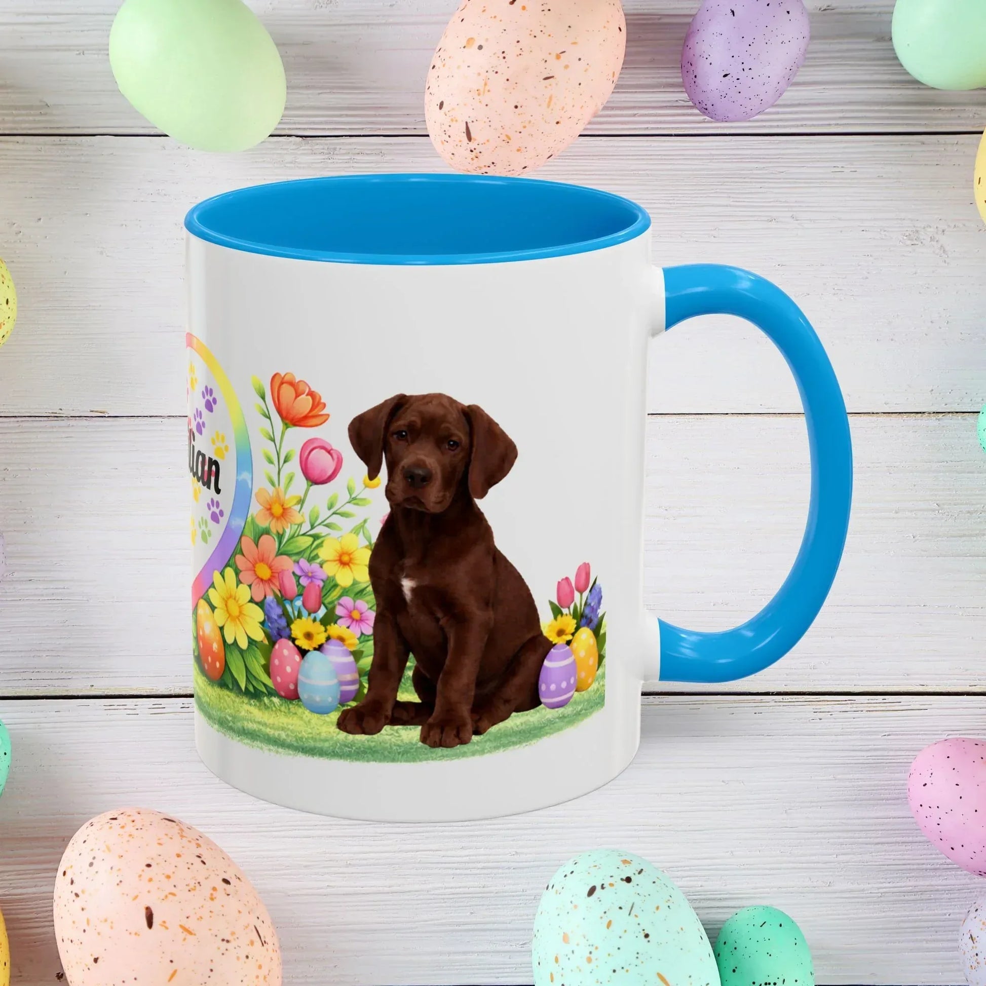 Shop our great dane chocolate puppy easter mug featuring the 11oz style option from MySisterIsASurvivor.