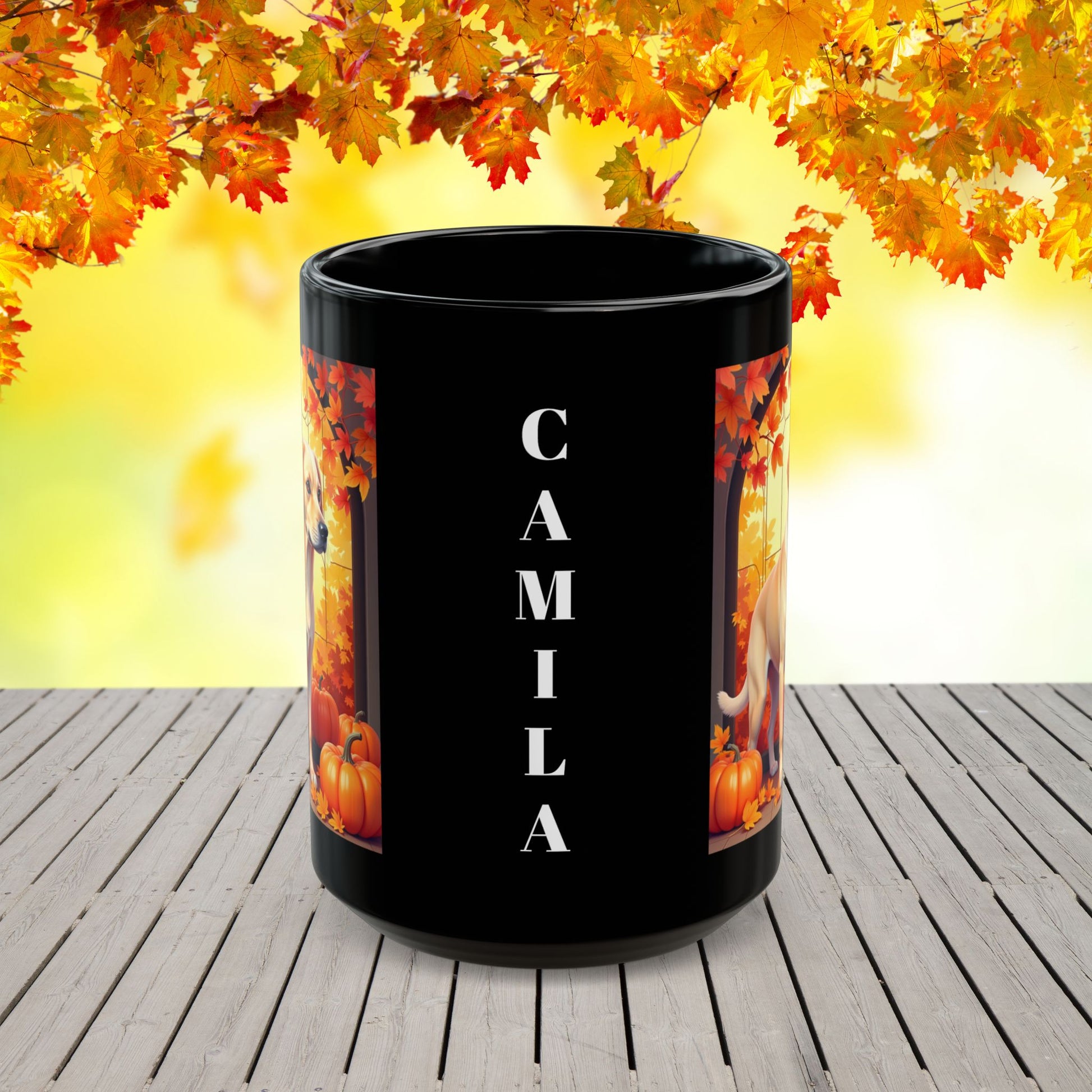 Yellow Labrador autumn mug, custom personalized coffee cup, cozy fall dog lover gift - MySisterIsASurvivor