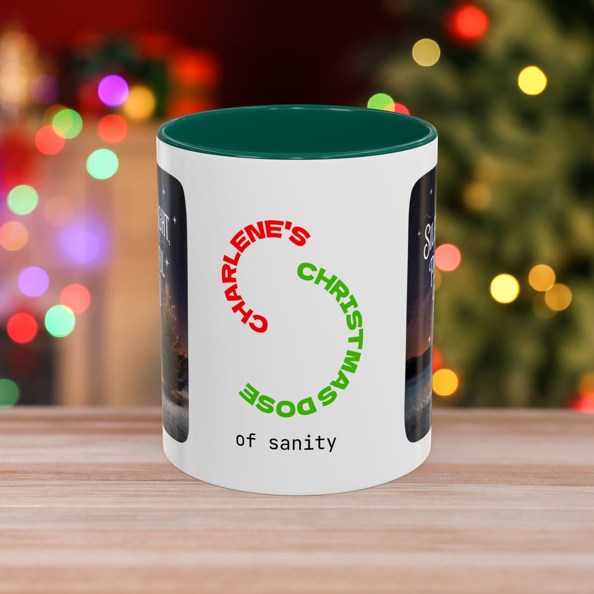 Silent Night Peaceful Mind Mug - Personalized Christmas Mug for Calm and Clarity, Mental Health Holiday Gift with Accent Color