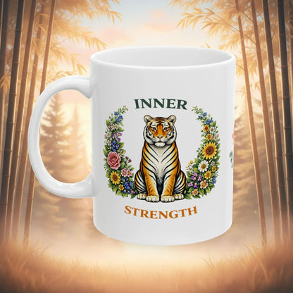 Shop our inner strength tiger mug featuring the 15oz style option from MySisterIsASurvivor.