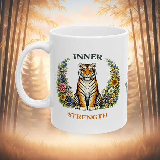 Shop our inner strength tiger mug featuring the 15oz style option from MySisterIsASurvivor.