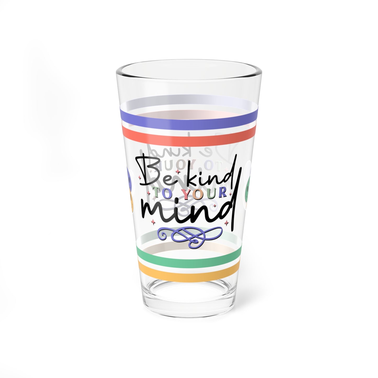Be Kind To Your Mind Retro Pint Glass - 16oz Mental Health Drinkware, Clear Glass for Beverages