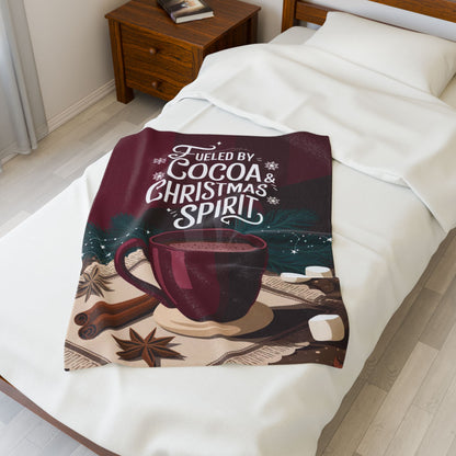 Holiday blanket “Fueled by Cocoa & Christmas Spirit” cozy Christmas throw for warmth and fun