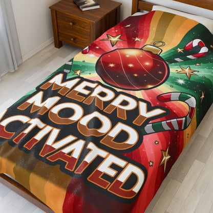 Holiday blanket “Merry Mood Activated” soft cozy Christmas throw for winter relaxation and cheer