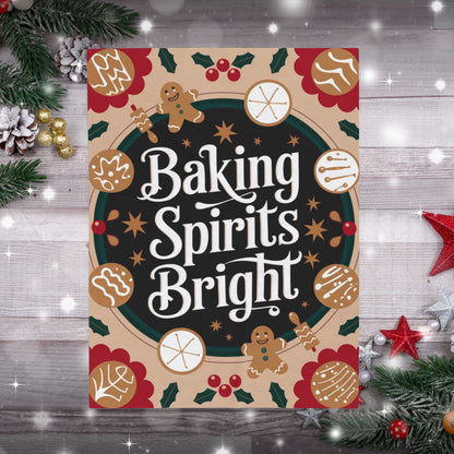 Holiday blanket “Baking Spirits Bright” with festive Christmas design, cozy winter throw for warmth and joy
