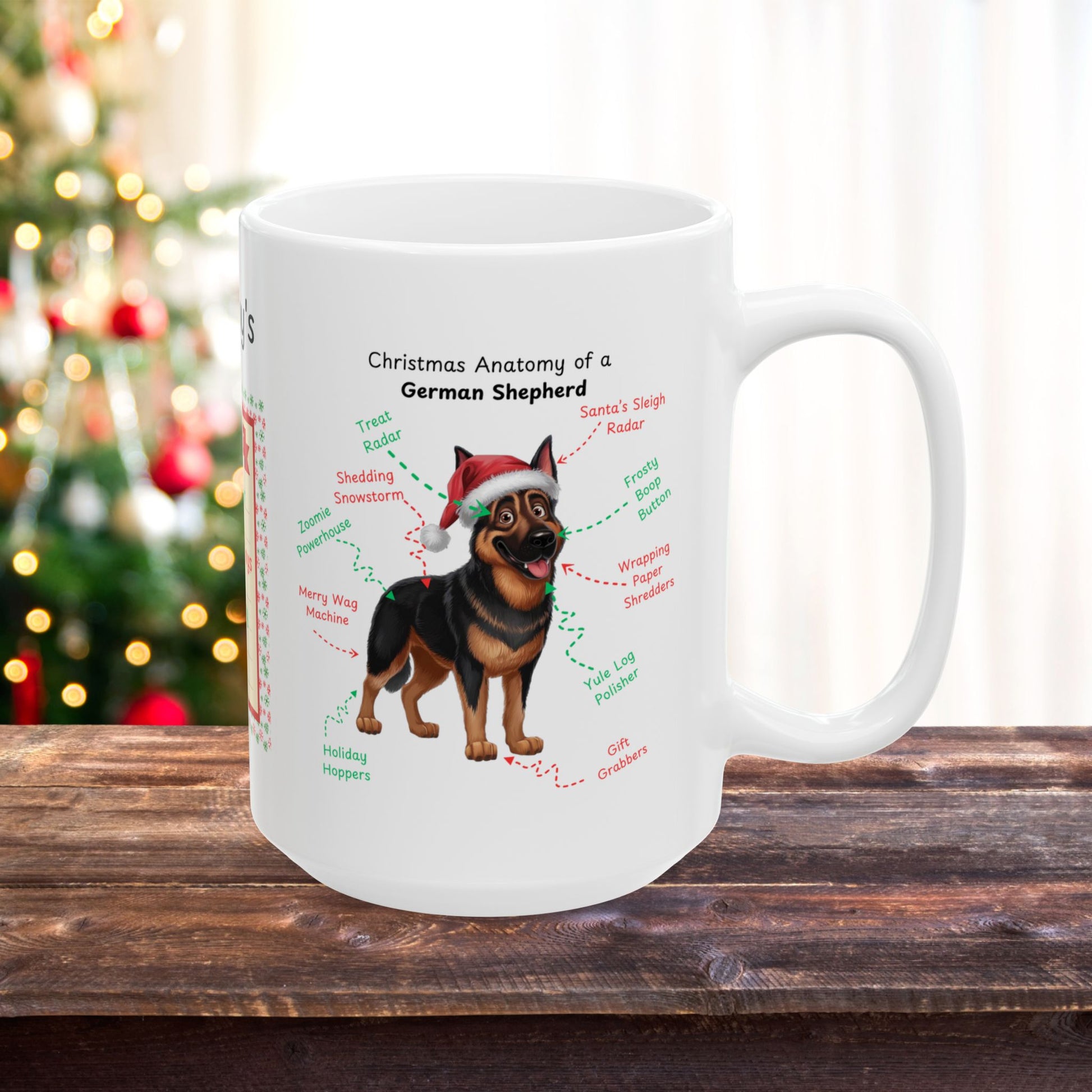 German Shepherd (Black & Rust) Christmas Mug - Custom dog anatomy coffee cup, perfect holiday gift