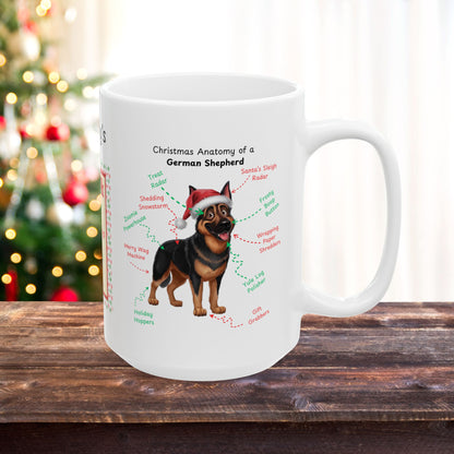 German Shepherd (Black & Rust) Christmas Mug - Custom dog anatomy coffee cup, perfect holiday gift