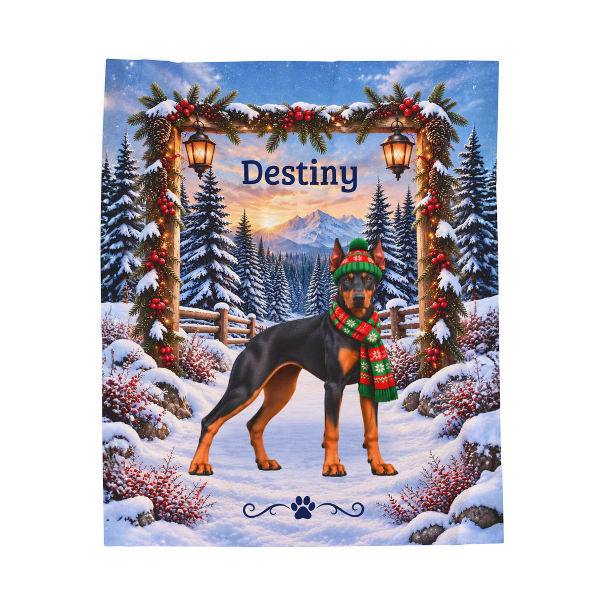Doberman (Blue & Rust Coat, Alternate Tone) - Personalized Winter Velveteen Blanket