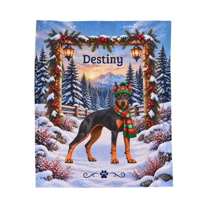 Doberman (Blue & Rust Coat, Alternate Tone) - Personalized Winter Velveteen Blanket
