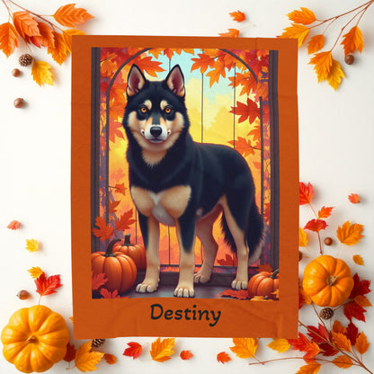 Black and Tan Husky amber eyes velveteen plush blanket, personalized dog throw for Husky lovers - MySisterIsASurvivor