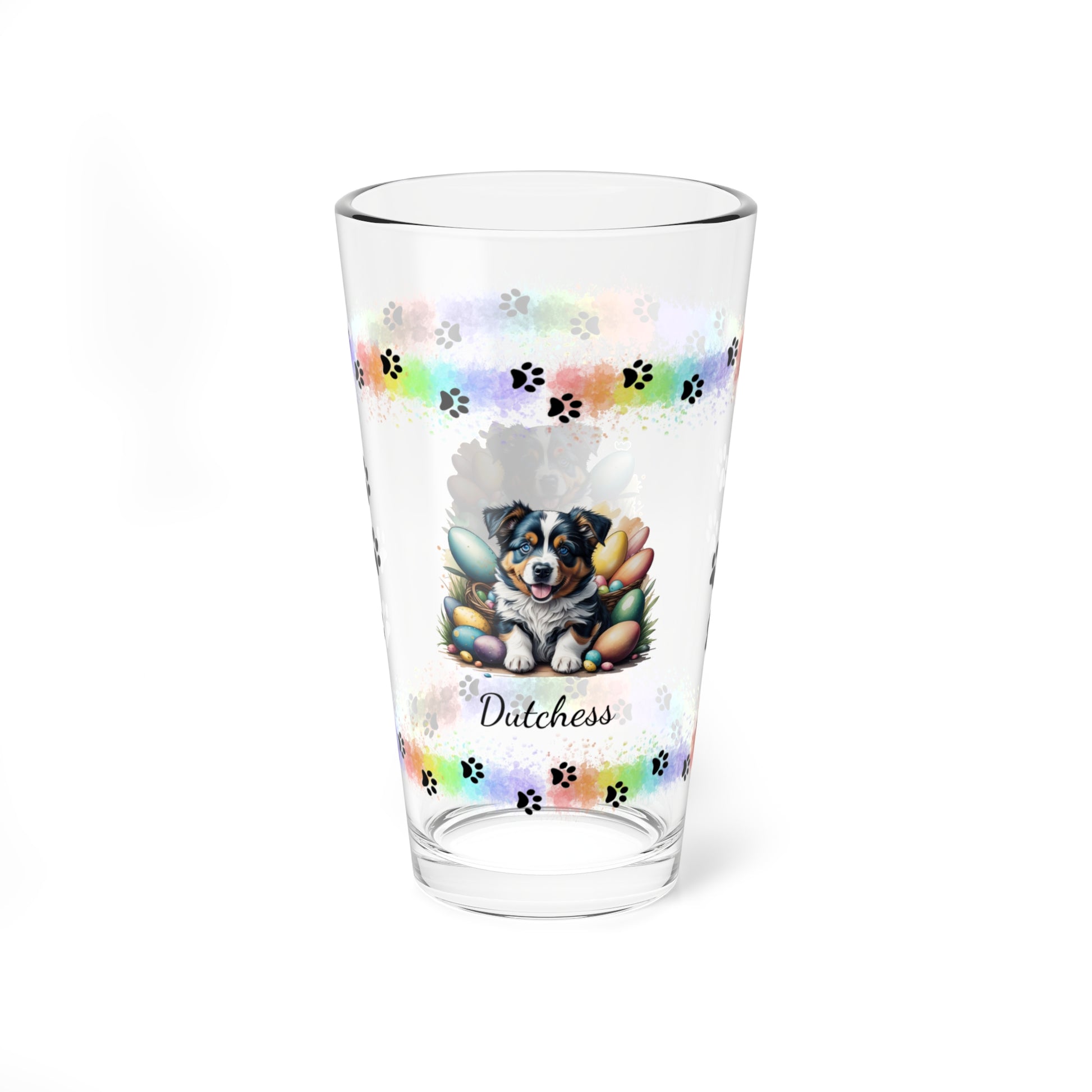 Australian Shepherd Personalized Easter Puppy 16oz Pint Glass - Custom Dog Design, Mental Health Gift, Easter Décor, and Festive Celebrations
