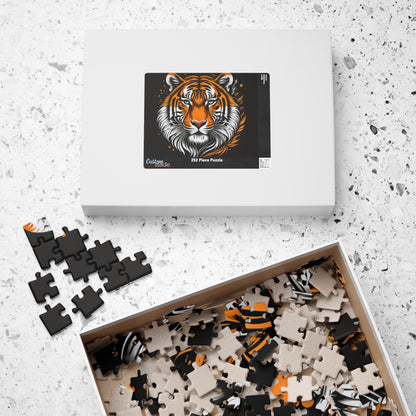 Bold Resilience - Fierce Bengal Tiger Portrait Jigsaw Puzzle in Dramatic Dark Illustration Style