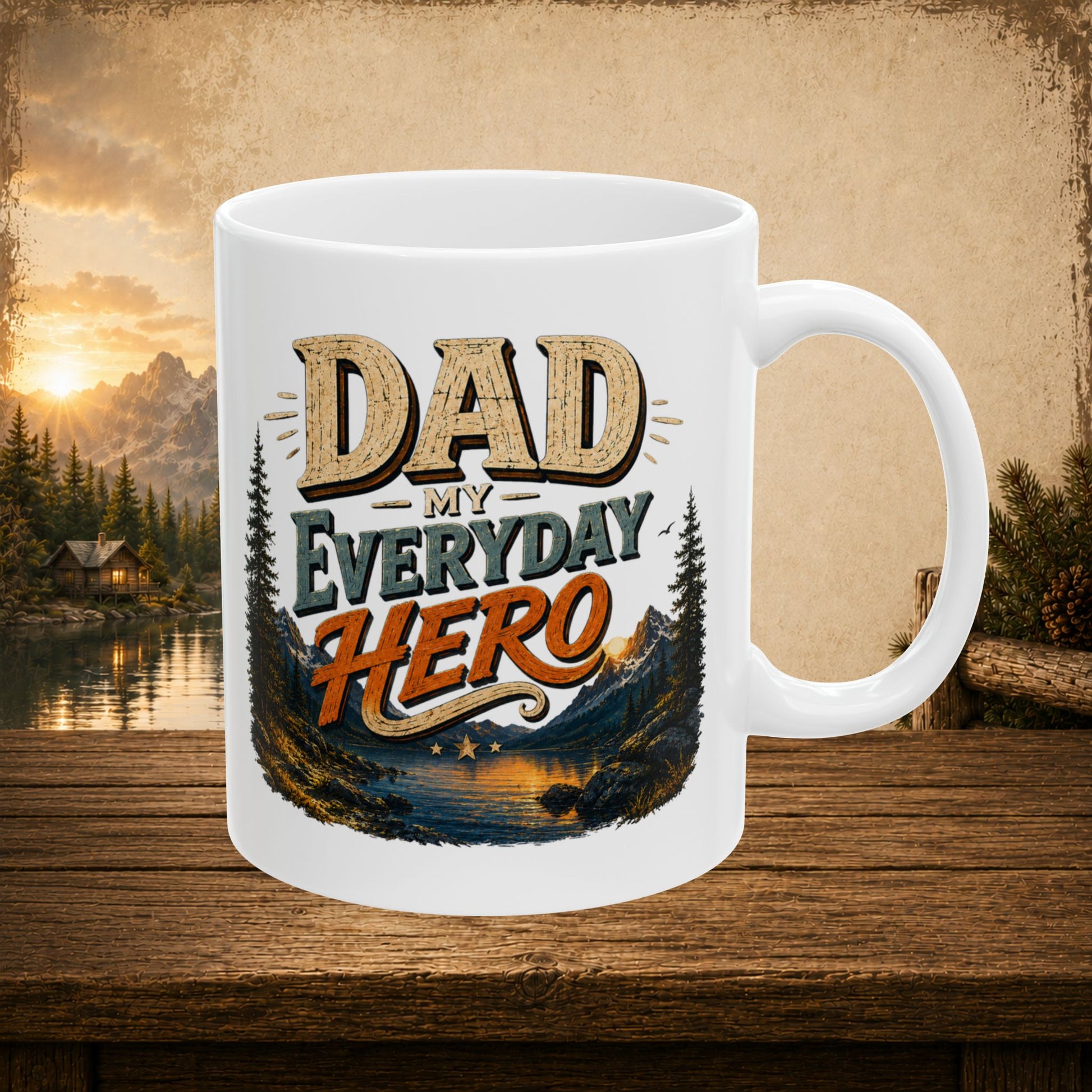 Dad my everyday hero mountain lake personalized mug, thoughtful Father’s Day gift