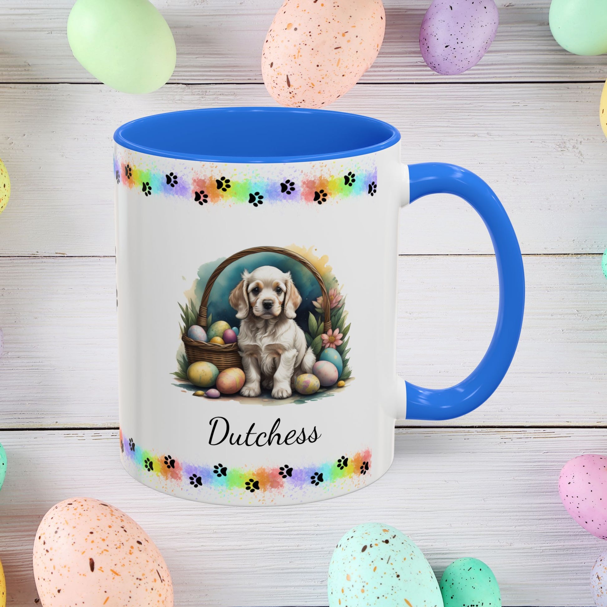 Cocker Spaniel (Light Gold): Personalized Easter Puppy Coffee Mug - Adorable Dog Design, Mental Health Gift, 11oz & 15oz, 12 Color Choices, Easter Gifts & Décor