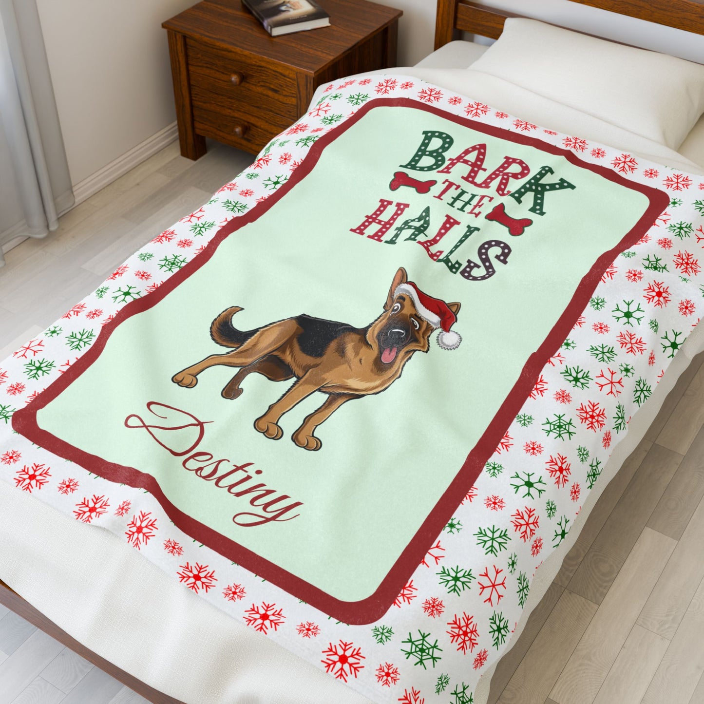 German Shepherd Personalized Velveteen Blanket - Breed-specific cozy Bark The Halls dog throw