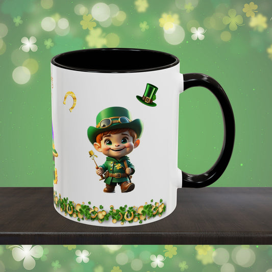 Mindful March Leprechaun: St. Patrick's Day Two-Tone Coffee Mug - Festive Ceramic Mug for Positivity & Mindfulness