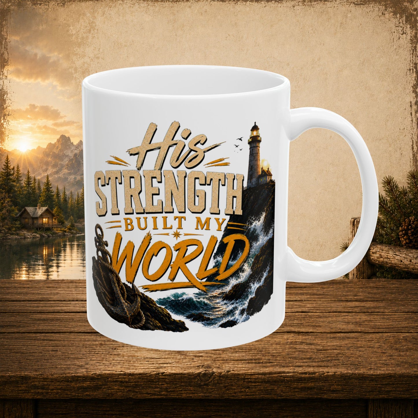 His strength built my world personalized mug, meaningful Father’s Day gift