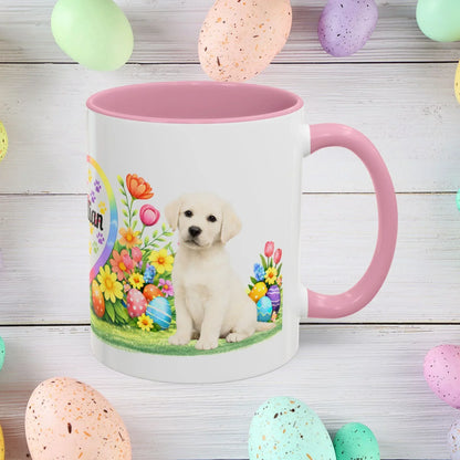 Shop our labrador retriever yellow creamy white puppy easter mug featuring the 11oz style option from MySisterIsASurvivor.