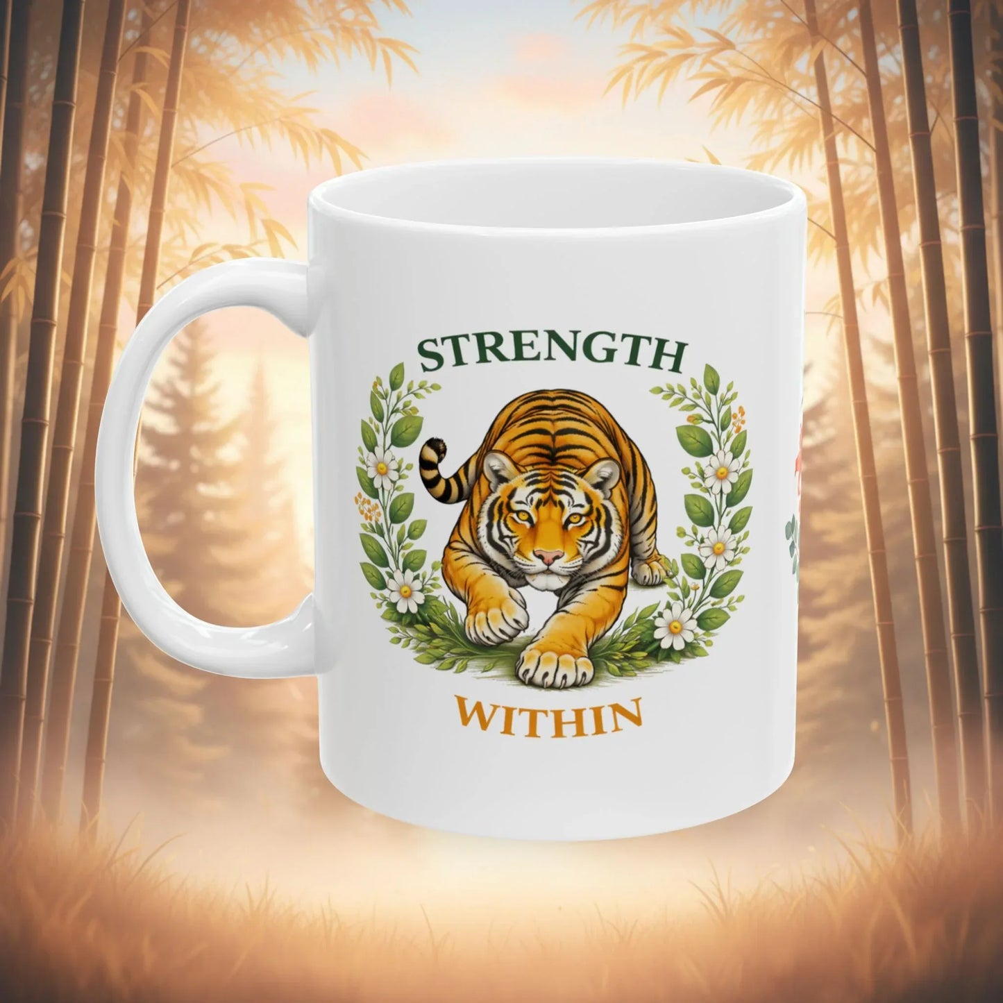 Shop our strength within tiger mug featuring the 15oz style option from MySisterIsASurvivor.