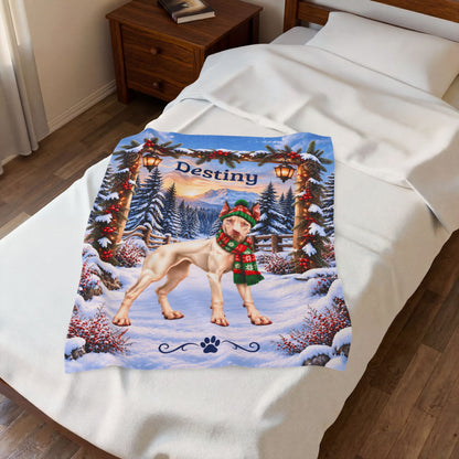 Doberman (White / Albino Coat) - Personalized Winter Blanket, Snowy Pine Velveteen Throw