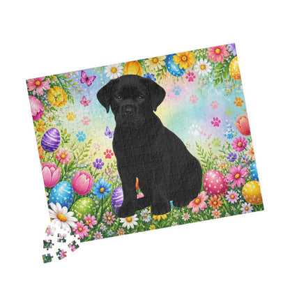 Rottweiler (Black) Easter Puppy Puzzle - Bold Spring Garden with Eggs and Wildflowers