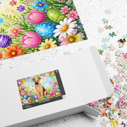 German Shepherd (Black & Tan) Easter Puppy Puzzle - Tulips, Easter Eggs, and Butterflies