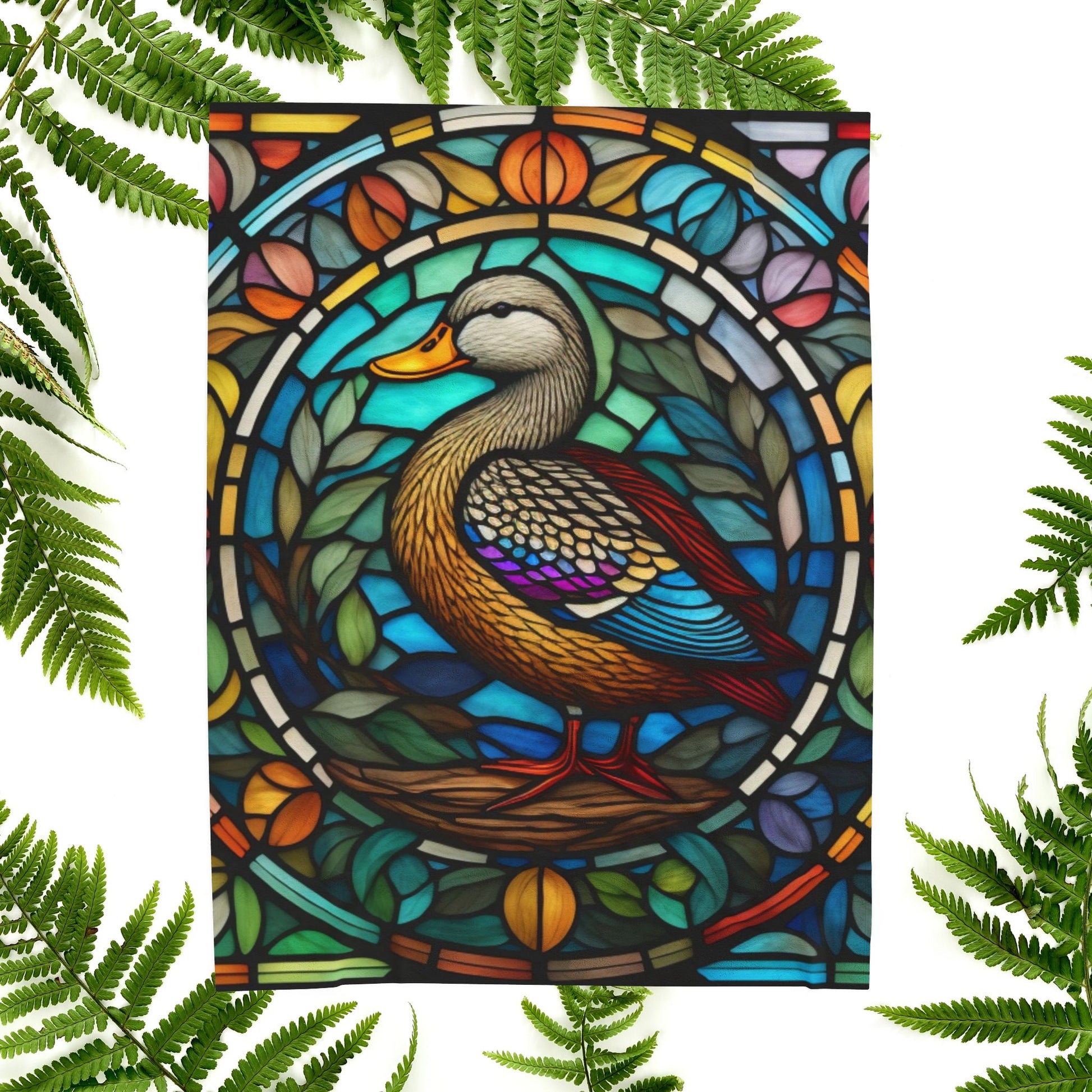 A stained glass duck blanket that brings bright wildlife charm and soft comfort to your home.
