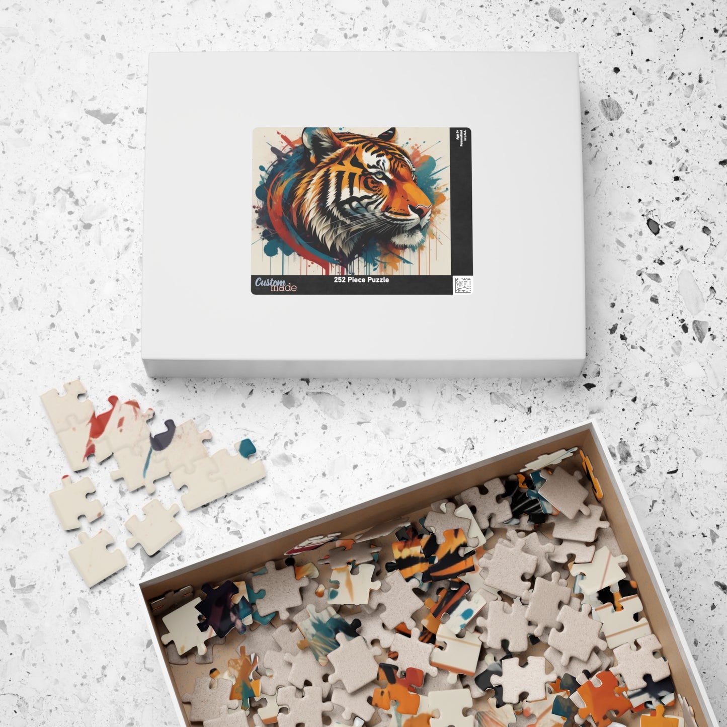 Focused Journey - Street Art Tiger Jigsaw Puzzle with Paint Splatters and Drip Effects