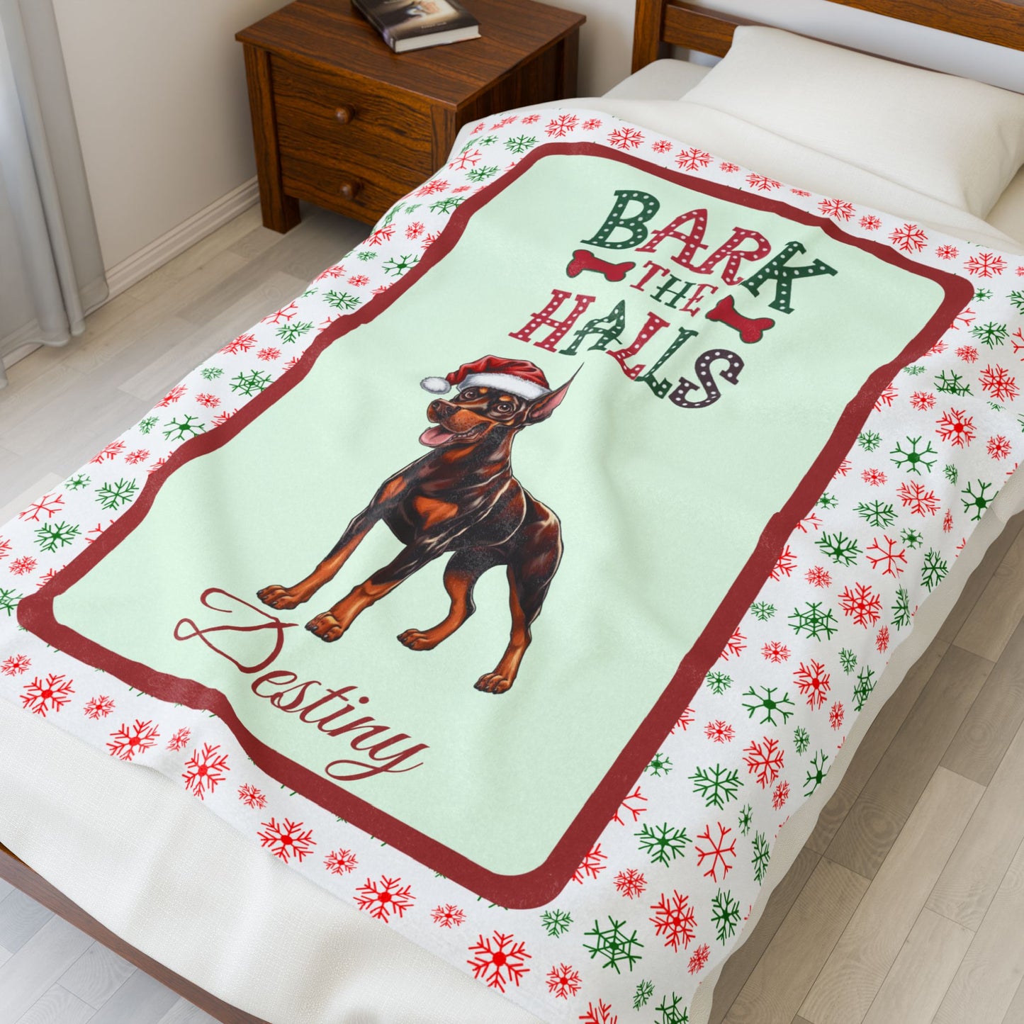 Doberman Pinscher (Red & Rust) Luxury Velveteen Blanket - festive holiday dog lover throw, cozy blanket
